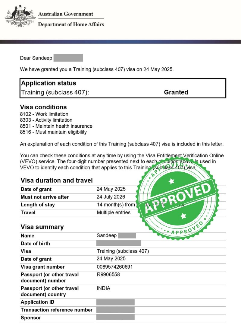 Subclass 407 (Training Visa)